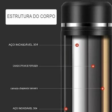 Garrafa Térmica Inox 500ml Com Display LED Termômetro Digital