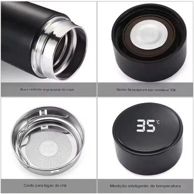 Garrafa Térmica Inox 500ml Com Display LED Termômetro Digital