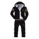 casaco e calça pretos peluciados para inverno